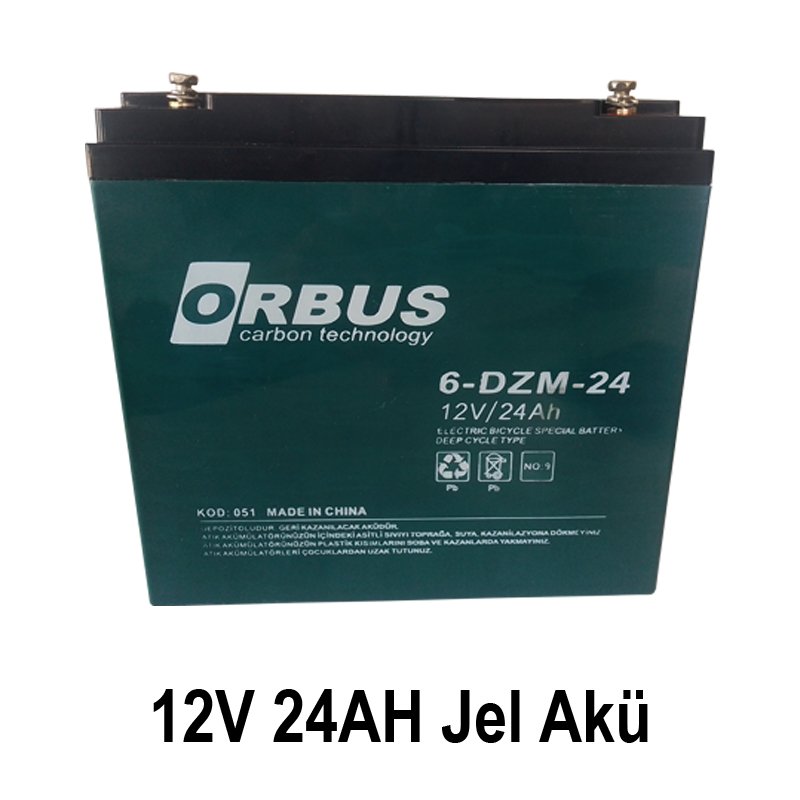 ORBUS 12V 24Ah Jel Akü – Elektrikli Bisiklet, Motosiklet ve Solar Sistemler İçin