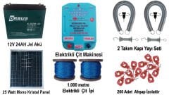 30.000 V SENSÖRLÜ ELEKTRİKLİ ÇİT MAKİNESİ / 24 AMPER JEL AKÜ /25 WATT MONOKRİSTAL GÜNEŞ PANELİ /1000 METRE İP/ 200 ADET İZALATÖR LÜ SET 3