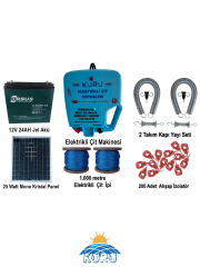 30.000 V SENSÖRLÜ ELEKTRİKLİ ÇİT MAKİNESİ / 24 AMPER JEL AKÜ /25 WATT MONOKRİSTAL GÜNEŞ PANELİ /1000 METRE İP/ 200 ADET İZALATÖR LÜ SET 3