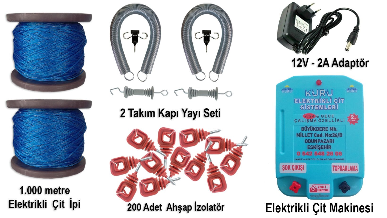 30.000 V SENSÖRLÜ ELEKTRİKLİ ÇİT MAKİNESİ /12 V 2 AMPER ADAPTÖR /1000 METRE İP/ 2 ADET KAPI YAYI SETİ /200 ADET İZALATÖR LÜ SET 4