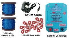 30.000 V SENSÖRLÜ ELEKTRİKLİ ÇİT MAKİNESİ /12 V 2 AMPER ADAPTÖR /1000 METRE İP/200 ADET İZALATÖR LÜ SET 5