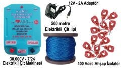 30.000 V SENSÖRLÜ ELEKTRİKLİ ÇİT MAKİNESİ /12 V 2 AMPER ADAPTÖR /500 METRE ÇİT İP/100 ADET İZALATÖR LÜ SET 7