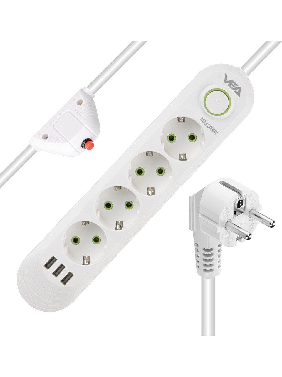 Akım Korumalı Priz 4'lü 1.5 Metre 3 Usb Vea VA-21560