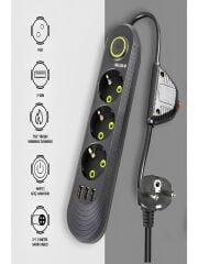 Akım Korumalı Priz 3'lü 1.5 Metre 3 Usb Vea VA-21557