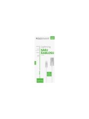 iphone Hızlı Şarj Kablosu  Polosmart Lightning PSM06 - 1 Metre Beyaz